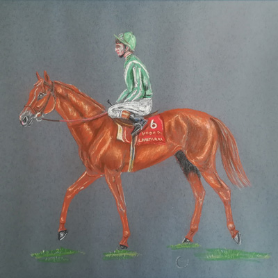 Lammtarra-horse-racing-memorabilia-Alwin-Bobby-Watts-artist-artwork-epsom-derby-winner-walter-swinburn