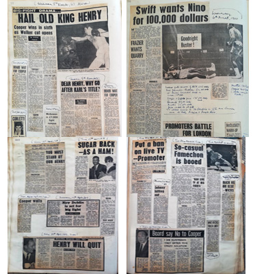 Steve-Fagan-King-Henry-Cooper-newspaper-clippings-boxing-reporter-1960s