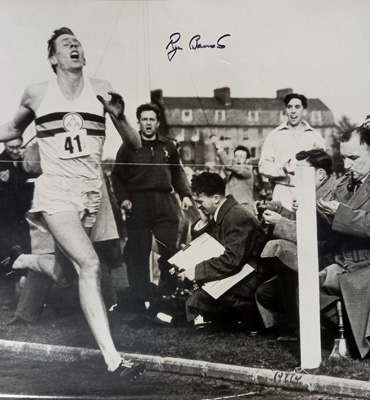 Roger-Bannister-autograph-signed-photo-first-sub-four-minute-mile-iffley-road-autographed-athletics-memorabilia-Chris-Brasher-Chataway-AAA-doctor-dr