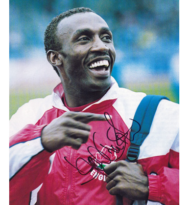 Linford-Christie-autograph-athletics-memorabilia-signed-GB-100-200-metres-sprinter-olympic-champion-1992-relay-lunchbox-worlds-fastest-man