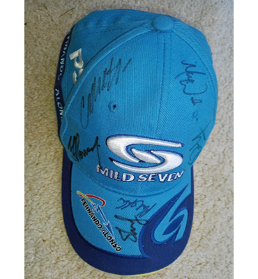 Fernando-Alonso-F1-cap-signed-golfers-Colin-Montgomerie-golfing-memorabilia