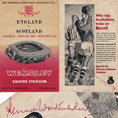 Kenneth-Wolstenholme-autograph-signed-england-football-memorabilia-v-scotland-1963-wembley-programme-they-think-its-all-over-BBC-tv-1966-world-cup-commentator