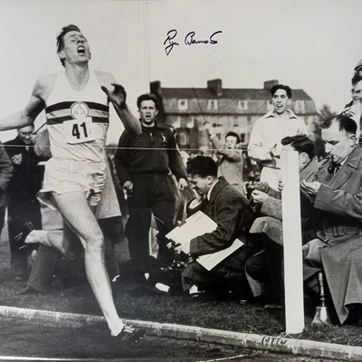 Roger-Bannister-autograph-signed-photo-first-sub-four-minute-mile-iffley-road-autographed-athletics-memorabilia-Chris-Brasher-Chataway-AAA-doctor-dr