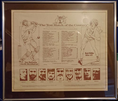 1981-Bothams-Ashes-Test-Match-Cricket-Headingly-Handkerchief-Australia-Ian-Botham-Bob-Willis-framed