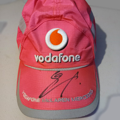 Lewis-Hamilton-signed-official-vodafone-mclaren-mercedes-pink-cap-f1-formula-one-memorabilia