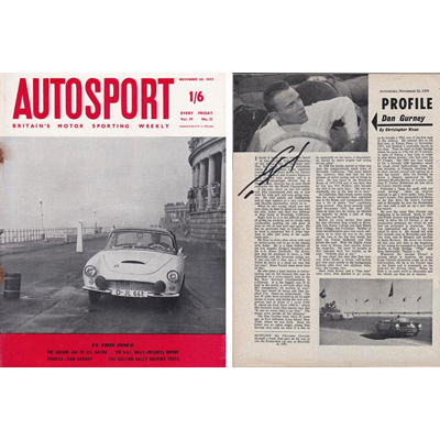 Dan-Gurney-signed-1959-autosport-magazine-profile-page-f1-formula-one-memorabilia-nascar-le-mans-autograph